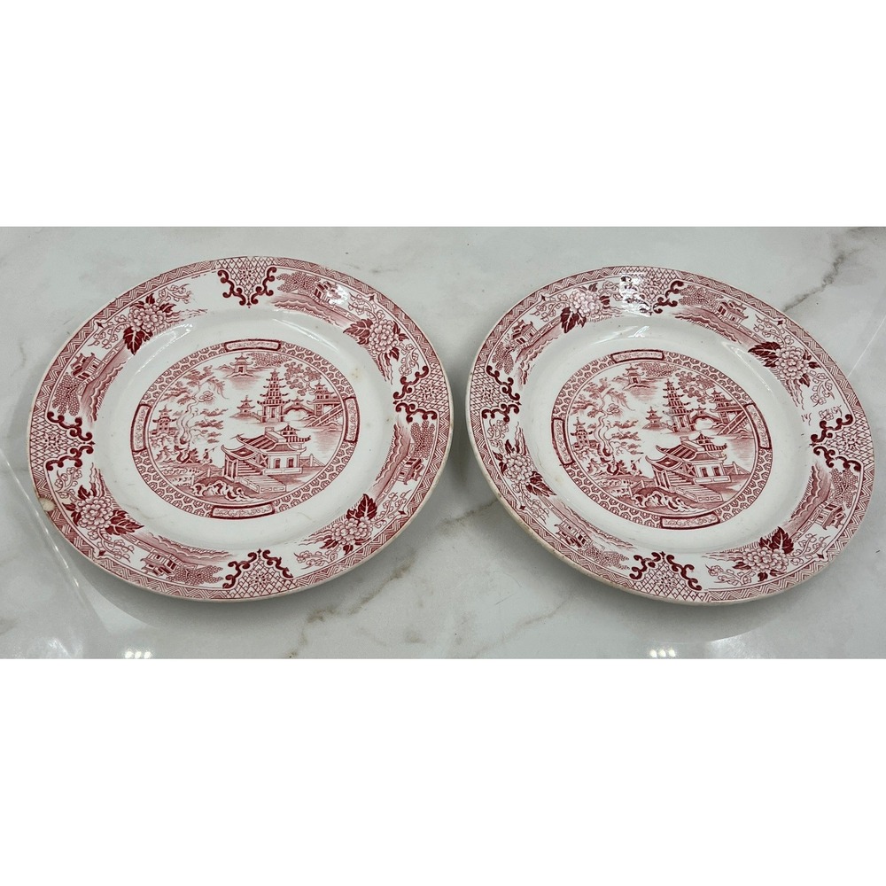 Villeroy & Boch Wallerfangen Red Willow Plates Set of 2 Antique Saar Basin 9.5in